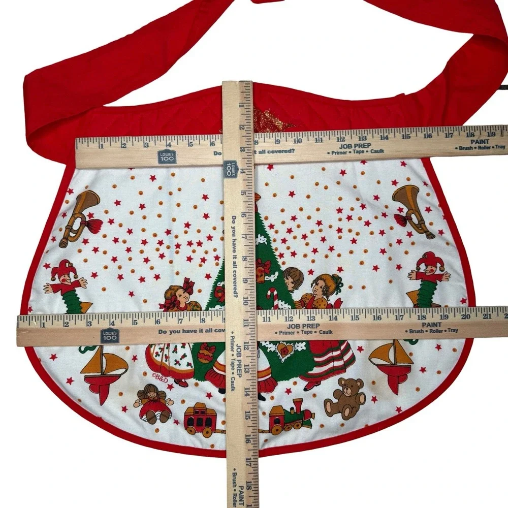 Vintage Apron Quilted Cotton Christmas Nostalgic Tree Toys MCM Nostalgic